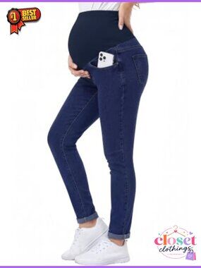 Maternity Jogger Jeans Over the Belly Pull-On with Pockets